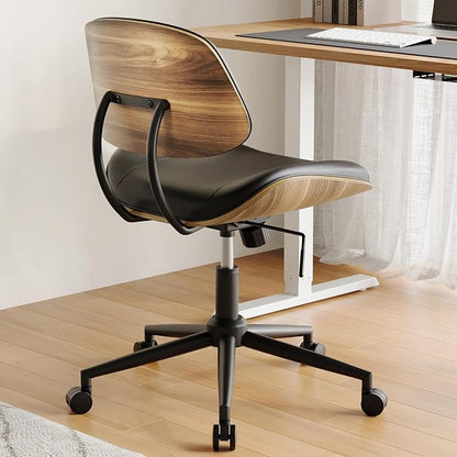 Armless Office Chair with Wheels, PU Leather Adjustable Height Desk Chair - Image 6