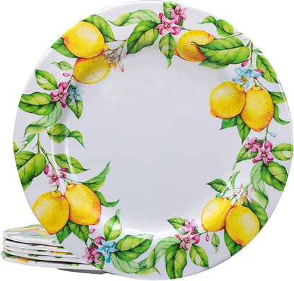 LEHAHA Melamine Dinner Plate Set of 6, 11” inch Lemon Plates Set, BPA Free, Lightweight and Break Resistant, Great for Parties, RVs, Picnic and Camping Trailer, Dishwasher Safe