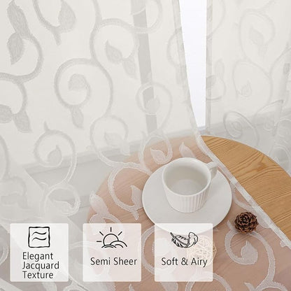 Furman Cafe Curtains 30 Inch Length 2 Panels Set, Elegant Geometric Jacquard - Image 3