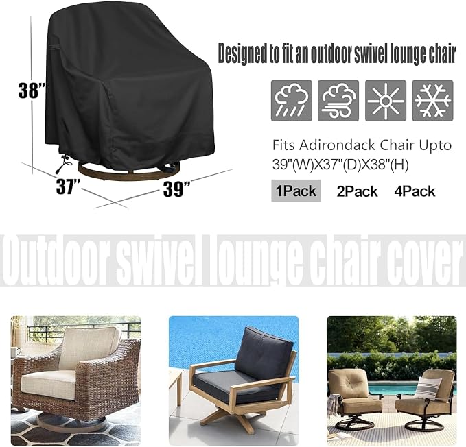 Outdoor Swivel Lounge Chair Cover 1 Pack, Fits to Lawn Patio Chairs, Waterproof - Image 2