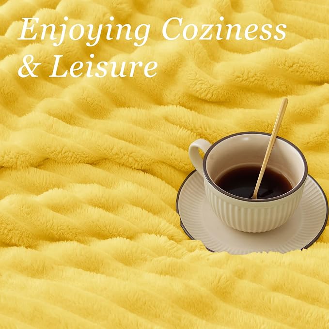 BEDELITE Striped Fleece Throw Blanket, Custard Yellow, Soft Cozy, Lightweight - Image 5