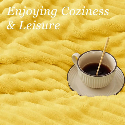 BEDELITE Striped Fleece Throw Blanket, Custard Yellow, Soft Cozy, Lightweight - Image 5