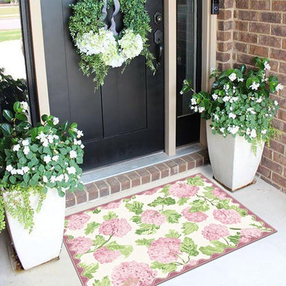 Front Door Mat Outside Entrance, 2x3 Pink White Floral Entryway Rug | Non-Slip - Image 8
