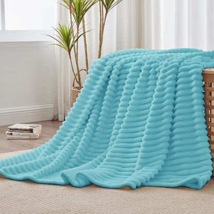 BEDELITE Ribbed Twin Blanket for Couch & Bed, Sky Blue, Warm Yet Lightweight - Image 3