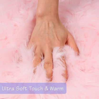 duduta Pink Faux Sheepskin Runner Rugs 2x6 ft, Fluffy Fur Couch Covers | Shag - Image 2