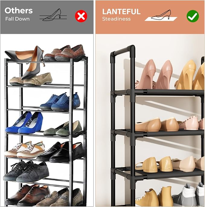 LANTEFUL 10 Tiers Shoe Rack 25 Pairs Large Capacity Tall Shoe Organizer Sturdy - Image 6