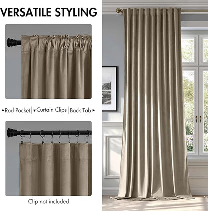 MIULEE Taupe Velvet Curtains 52x84 inches Luxury Blackout Curtains | Thermal - Image 2