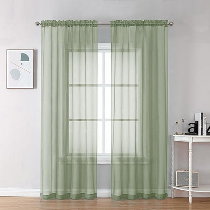 Sage Green Sheer Curtains 90 Inches Long 2 Panels by OVZME