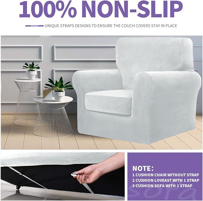 ZNSAYOTX Oversized Velvet Couch Cover 4 Piece Stretch Sofa Covers - Image 5