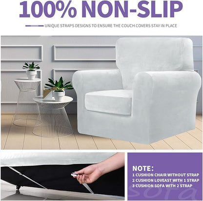 ZNSAYOTX Oversized Velvet Couch Cover 4 Piece Stretch Sofa Covers - Image 5