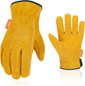 Vgo... 1-Pairs Unlined Cowhide Split Leather Work and Driver Gloves, for Heavy Duty, Truck Driving, Warehouse, Gardening, Farm (Size M, Gold, CB9501)