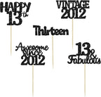 Gyufise 30Pcs Vintage 2012 Cupcake Toppers Glitter Thirteen Happy 13th Cupcake Picks Happy 13th Birthday Cake Decorations for Happy 13th Birthday Anniversary Party Supplies Black