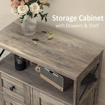 Farmhouse Storage Cabinet with Barn Doors and Open Shelf, Kitchen Pantry with - Image 6