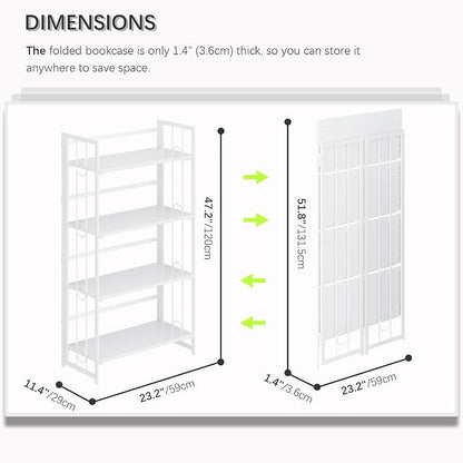4NM No Assembly 4 Tiers Folding Bookshelf, 47.2" H Foldable Storage Shelves - Image 2