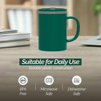 Copco Iconic 16oz Double Wall Insulated Desk Mug with Lid & Handle, Set of 2, BPA-Free Reusable Plastic, Spill-Proof, Microwave & Dishwasher Safe, Wide Mouth, Cup Holder Friendly (Green/Hunter Green)