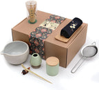 Artcome Japanese Matcha Tea Set, Bowl with Pouring Spout, Whisk, Tea Scoop, Ceramic Whisk Holder, Matcha Powder Caddy, Handmade Matcha Ceremony Kit For Japanese Tea Ceremony (9Pcs)