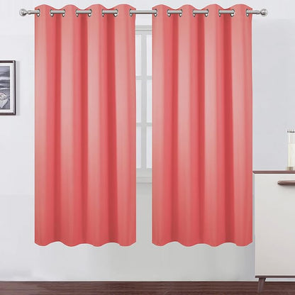 Coral Thermal Blackout Curtains/52 x 72 Inch/Set of 2 Panels Room Darkening by Lemomo