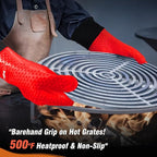 Walfos Silicone BBQ Gloves - Heat Resistant Grilling Gloves, Premium Non-Slip Kitchen Silicone Oven Mitt with Protective Cotton Layer Inside, Waterproof, Great for Grilling, Kitchen and Cooking, Red