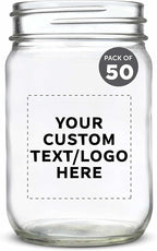 DISCOUNT PROMOS Custom Decorating Mason Jars 12 oz. Set of 50, Personalized Bulk Pack - Glass Jars for Overnight Oats, Candies, Fruits, Pickles, Spices, Beverages - Clear