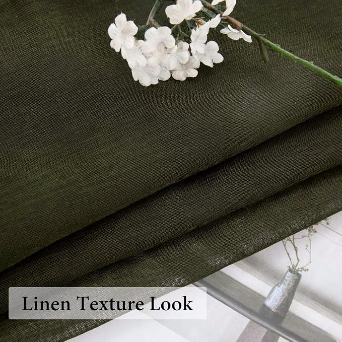 MIULEE Semi Transparent Olive Green Linen Textured Sheer Curtains 42W×84L | - Image 3
