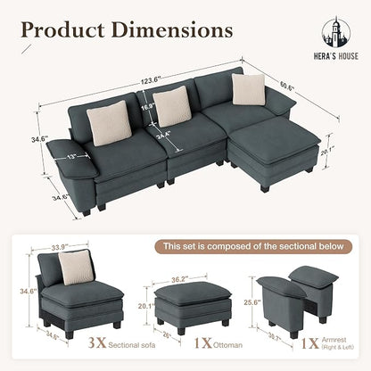 HERA'S HOUSE 124" Modular Sectional Sofa, Oversized L Shaped Couches - Image 2
