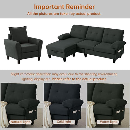 2PCS Sectional Sofa Set with Ottoman, Modern Linen 4 Seater Couch Set with Side - Image 7