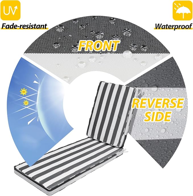 AAAAAcessories Outdoor Chaise Lounge Cushions, Fade-Resistant, Waterproof Patio - Image 2