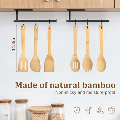 HANSGO Bamboo Wooden Spoons for Cooking 6-Piece, Nonstick Bamboo Kitchen Utensils Set Wood Spatulas Spoons for Daily Use, Housewarming Gifts