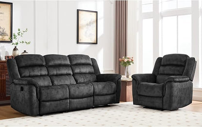 EBELLO 2 Pieces Reclining Couch Furniture Set, Soft Fabric Manual Recliner Sofa by EBELLO