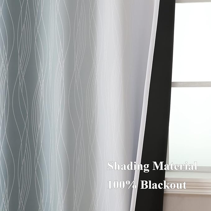 Stone Blue and Greyish White Blackout Curtains Living Room 108 Inches Long | - Image 5