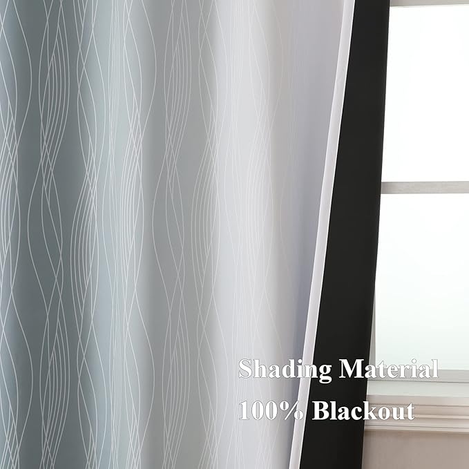 Stone Blue and Greyish White Blackout Curtains Living Room 102 Inches Long | - Image 5