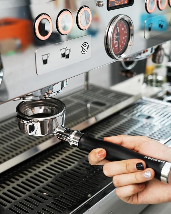 58mm Bottomless Portafilter For Gaggia, 2 Ears Flat Naked Portafilter Fits Gaggia Espresso Coffee Machines with Anodized Aluminum Handle, Stainless Steel Head,18g Filter Basket, Puck Screen Included