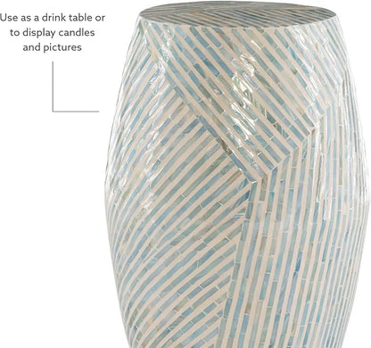 Linon Tylin Ivory and Blue Capiz Drum Accent Table - Image 10