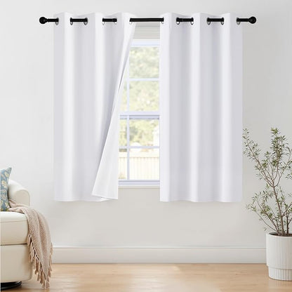 NICETOWN 100% Blackout Window Curtain Panels 50" Length, Snow White, 42 inches by NICETOWN