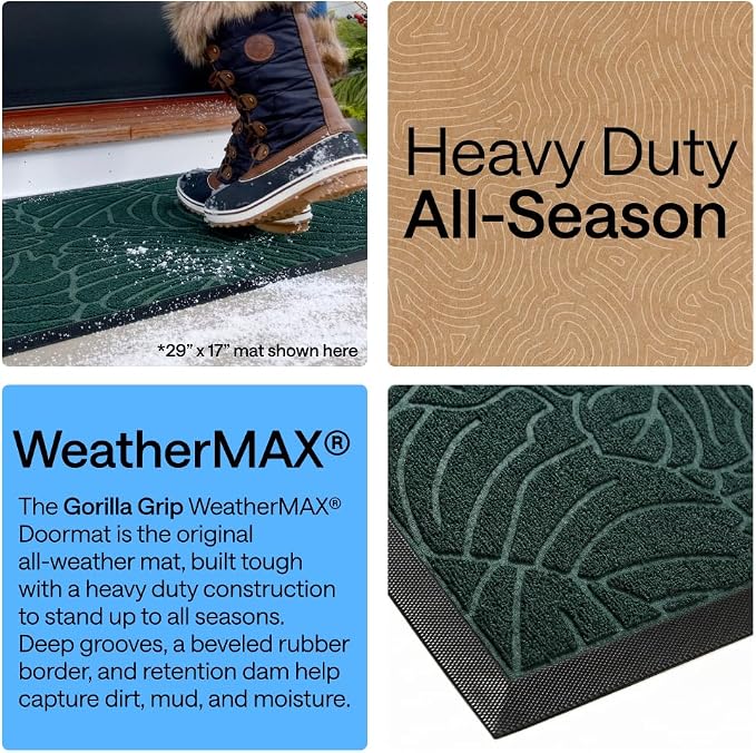 GORILLA GRIP 100% Waterproof All-Season WeatherMAX Doormat US Designed Natural - Image 4