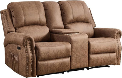 EBELLO Power Reclining Loveseat, Faux Leather Double Recliner Sofa - Image 8