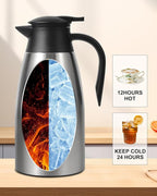 70Oz Thermal Coffee Carafe for keeping hot, 2 PCS Updated Carafe for hot liquid, Insulated Coffee Carafe Stainless Steel Thermal Pot for Coffee, Hot Water,Keep Hot 12 Hours (silver+silver)