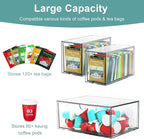 4 Tea and Coffee Organizer and Storage, Acrylic Tea Bag Holder Organizer, Plastic K Cup Drawer Container for Cabinet