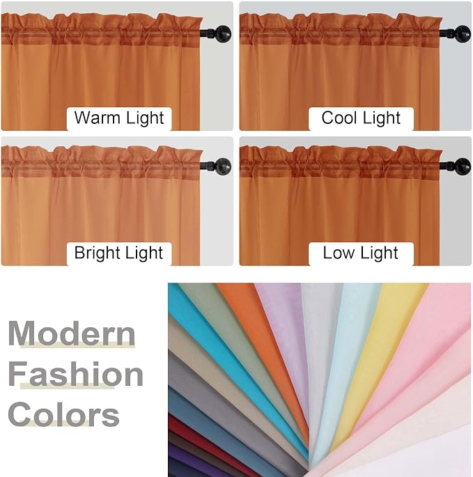 Orange Kitchen Curtains 30 Inch Length Tier 2 PCS, Solid Soft Airy Half Curtains - Image 5