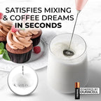 Zulay Kitchen Powerful Milk Frother Wand With 4 AA Duracell Batteries - Ultra Fast Handheld Drink Mixer - Electric Whisk Foam Maker for Coffee, Lattes, Cappuccino, Matcha & Creamer -