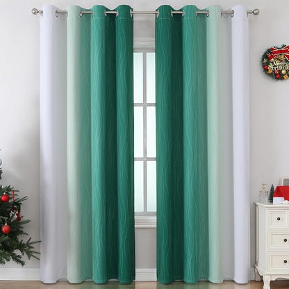 Green and Greyish White Blackout Curtains 52Wx84L 2 Panels | Ombre Curtains - Image 2