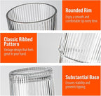 20oz Ribbed Glass Tumblers with Lids & Straws, Ideal for Iced Coffee, Cocktails & More - Includes Cleaning Brush