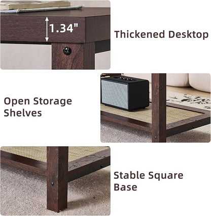 Lerliuo Boho Coffee Tables for Living Room, Rattan Center Table - Image 4