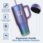 IRON °FLASK Co-Pilot Insulated Mug w/Straw & Flip Cap Lids - Cup Holder Bottle for Hot, Cold Drink - Leak-Proof - Water, Coffee Portable Travel Mug - Twilight Blue, 40 Oz