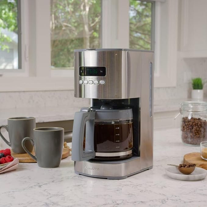 Kenmore Drip Coffee Maker - Programmable Cafe Machine With Glass Pot, Regular & Bold Brew, Auto Shut Off Large Water Reservoir, Reusable Filter, Kitchen Appliances For Cafeteria Barista, 12 Cup, White