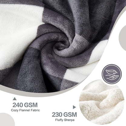 PU MEI Sherpa Blanket Fleece Throw Blanket Twin Plaid Thick Bed Blanket - Image 5