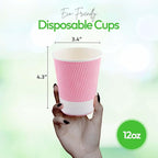 Restaurantware-12 Ounce Disposable Coffee Cups, 500 Ripple Wall Hot Cups For Coffee - Lids Sold Separately, Rolled Rim, Light Pink Paper Insulated Coffee Cups, For Hot Coffee, Tea, And More