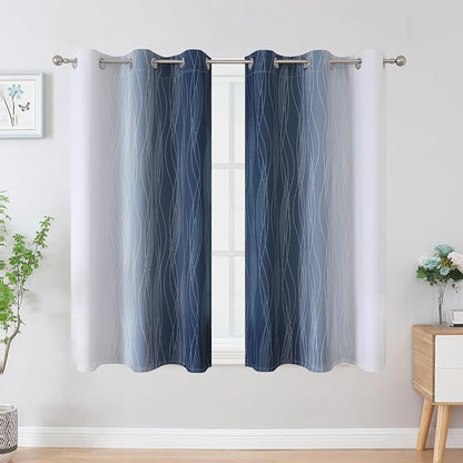 Navy Blue and Greyish White Blackout Curtains - Image 2