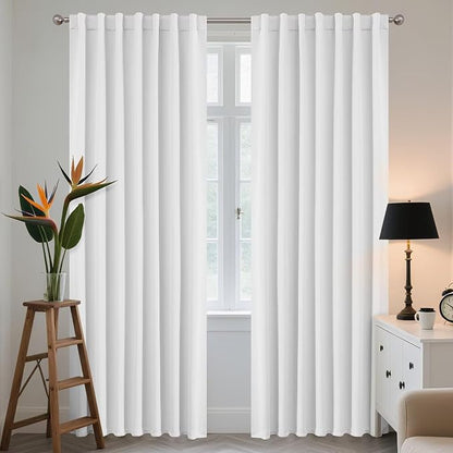 Joydeco 108 Inch 60% Blackout White Curtains 2 Panels, Elegant Semi Sheer by JOYDECO