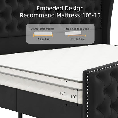 BRELTAM Upholstered King Size Bed Frame Velvet Black Tufted Platform Bed Frame - Image 6